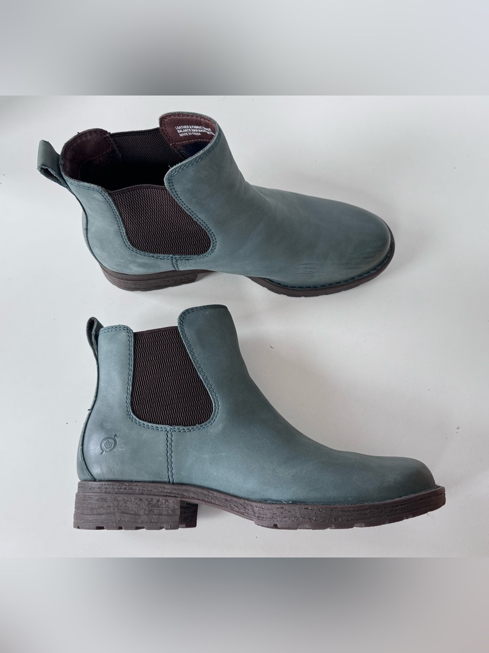 BORN Cove Green Teal Sage Distressed Chelsea Short Boots Booties Size 9.5